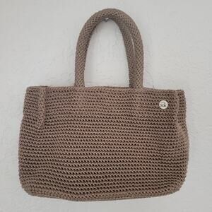 The Sak Crochet Shoulder Bag Purse Mushroom Brown‎ Neutral Lined Pockets CLEAN